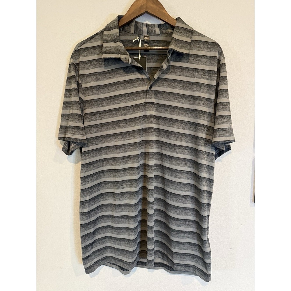 Adidas Golf 2 Color Stripe Polo Shirt Men's Large Gray Black Short Sleeve NWT